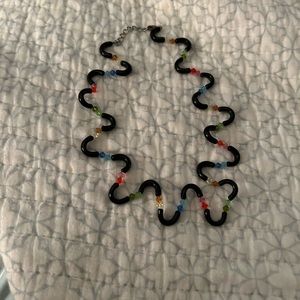 Black with mixed colors crystal necklace 18”